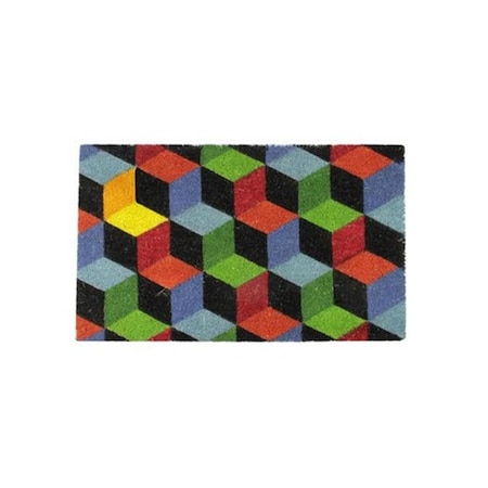 Lovelyhome Decorative Multi-Color Cube Coir Outdoor Rectangular Door Mat, 29.5 x 18 in. LO72633